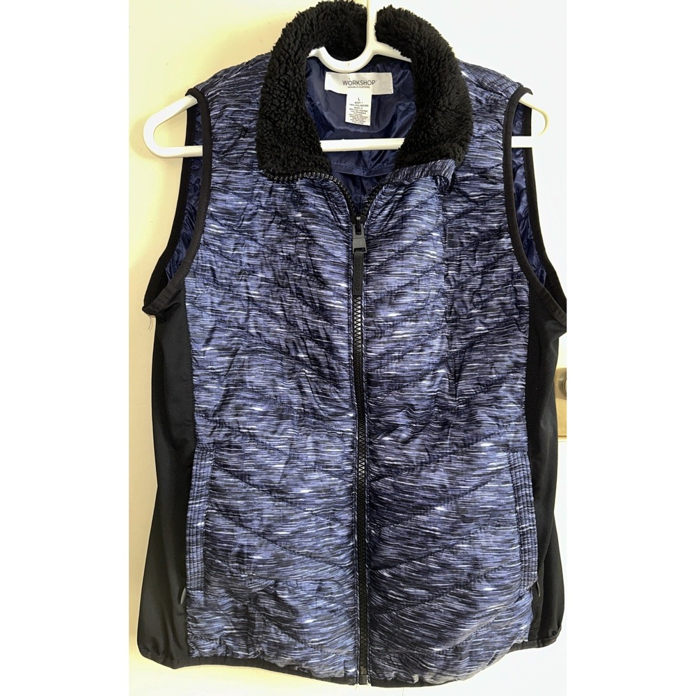 Workshop Republic Clothing Purple/Black‎ Zip Up Puffer Vest Women's L Pockets